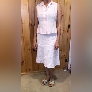 Ann Taylor Pale Pink Sleeveless Top and Skirt Set/ Linen
